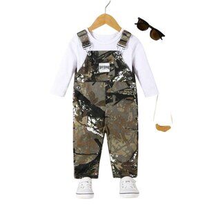 Shein Baby Boy Casual Letter & Camouflage Printed Denim Bib‎ Pants - Size 18-24M